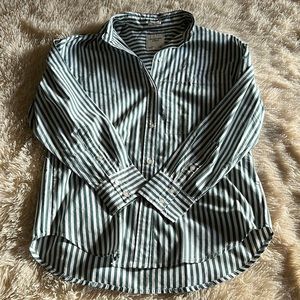 NWOT abercrombie green and white striped oversized button down